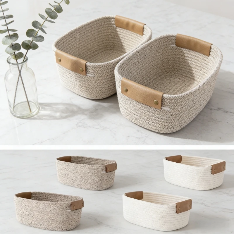 Baby Clothing Basket - Geweven katoenen touw bureau-opbergmand Opvouwbare sleutelcontainer